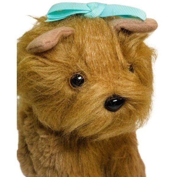 Cute Toy Cup Yorkie Terrier Plush Puppy Dog with Blue Bow  Stuffed Animal Toy 7" - Picture 2 of 6